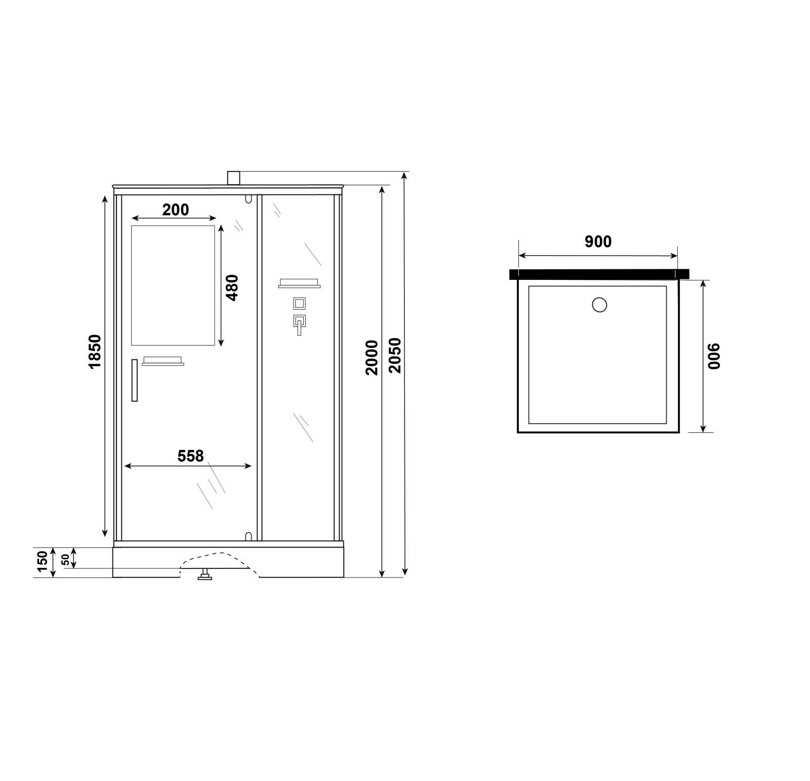 Душевая кабина Niagara Standart ST90/15Q/BK (90х90х200) квадрат,поддон 15см,распашная,проф.белый,без крыши,3 места
