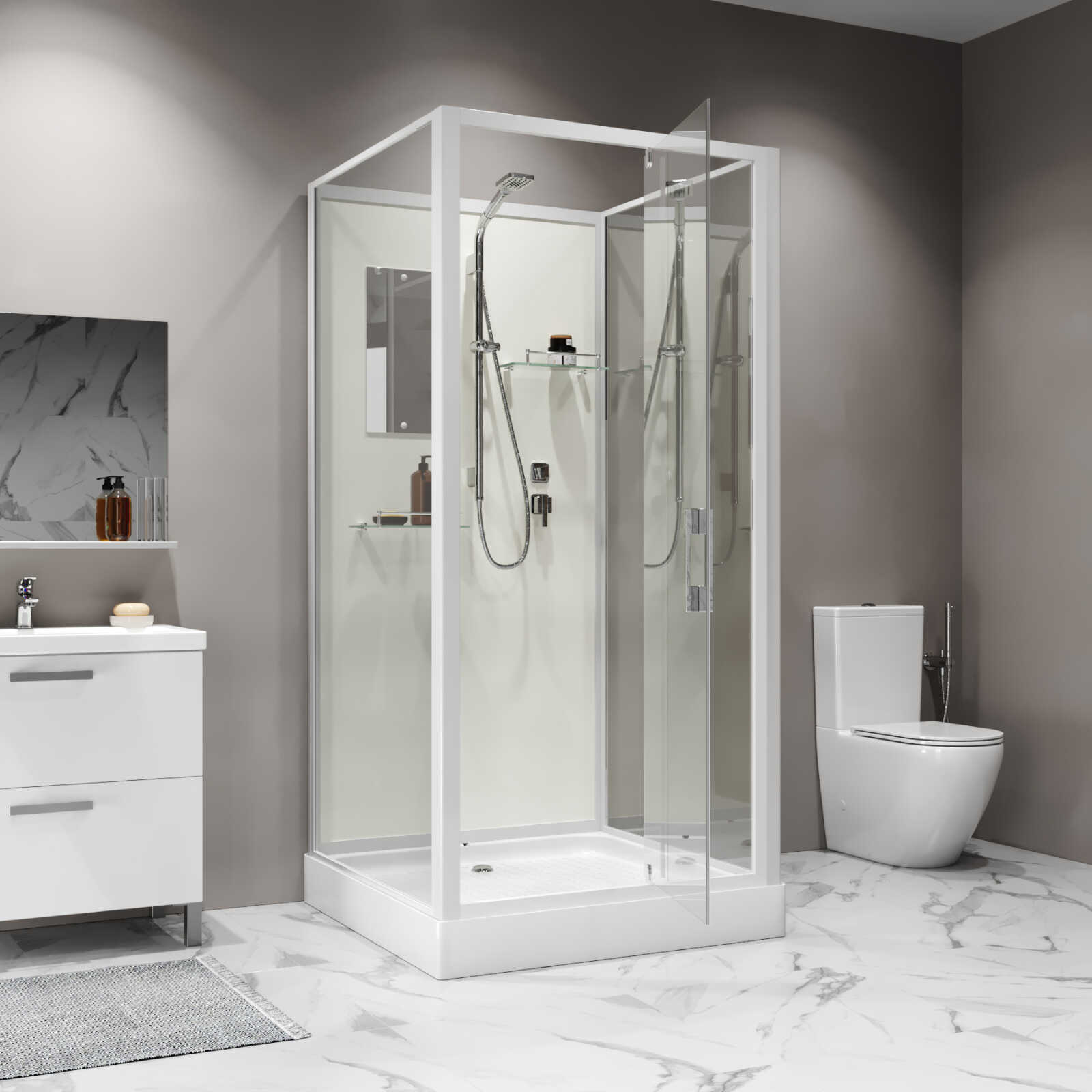 Душевая кабина Niagara Standart ST90/15Q/BK (90х90х200) квадрат,поддон 15см,распашная,проф.белый,без крыши,3 места