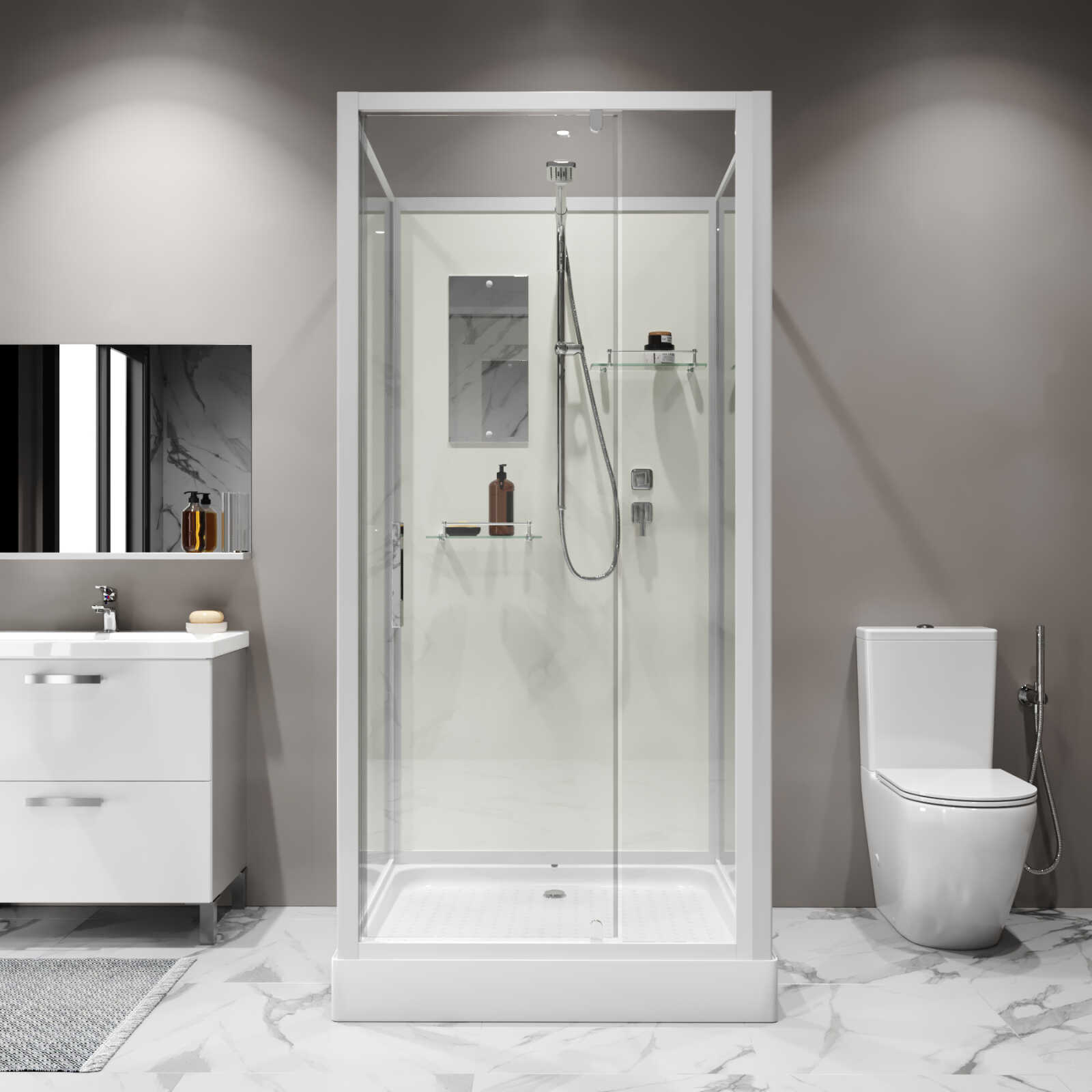 Душевая кабина Niagara Standart ST90/15Q/BK (90х90х200) квадрат,поддон 15см,распашная,проф.белый,без крыши,3 места