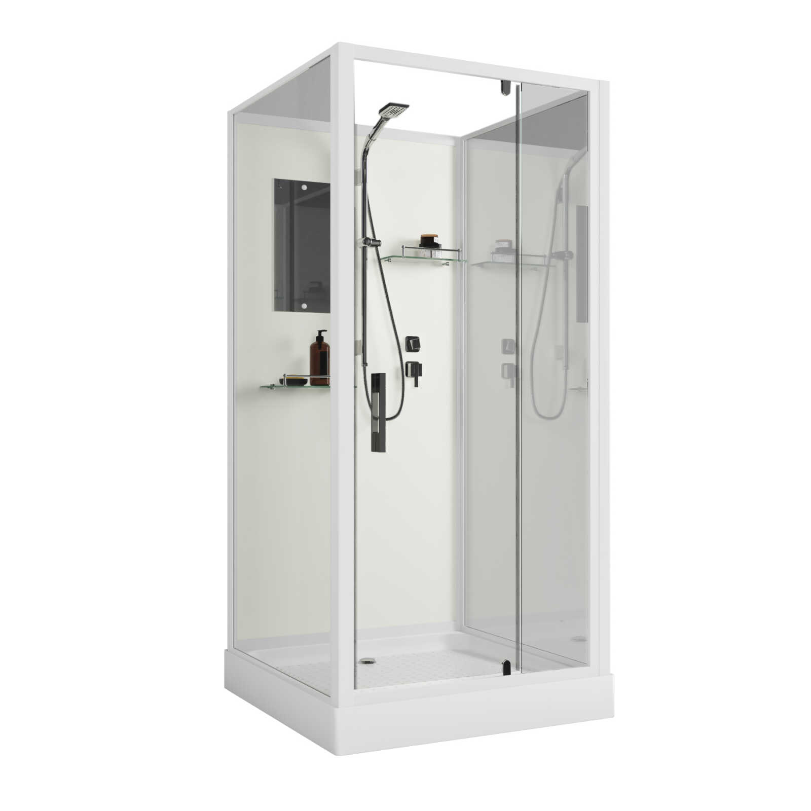Душевая кабина Niagara Standart ST90/15Q/BK (90х90х200) квадрат,поддон 15см,распашная,проф.белый,без крыши,3 места