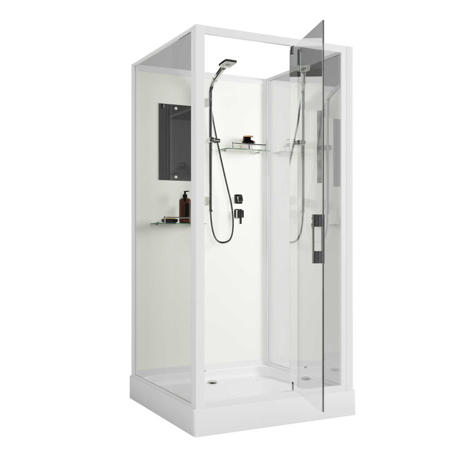 Душевая кабина Niagara Standart ST90/15Q/BK (90х90х200) квадрат,поддон 15см,распашная,проф.белый,без крыши,3 места