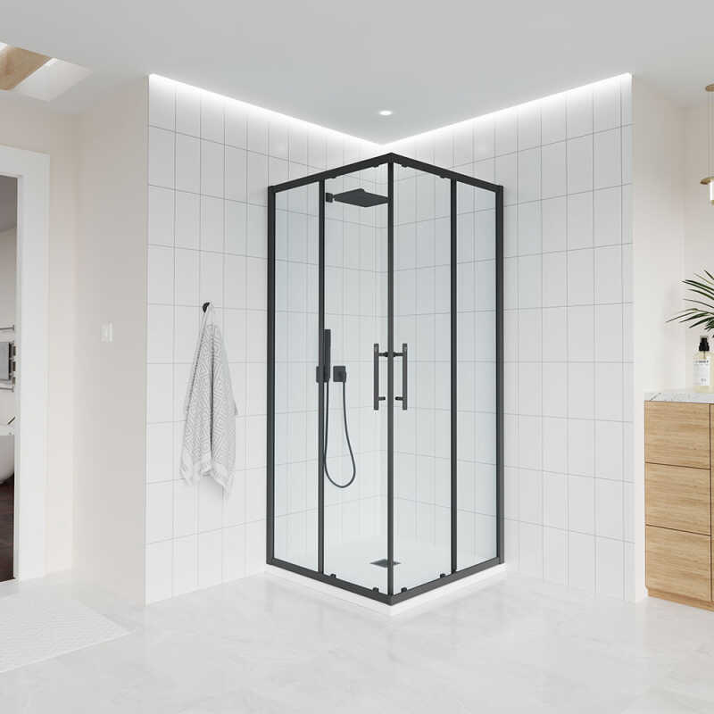 Душевой угол Veconi Evo 300 B, 800х800x1950, черный матовый, прозрачное стекло