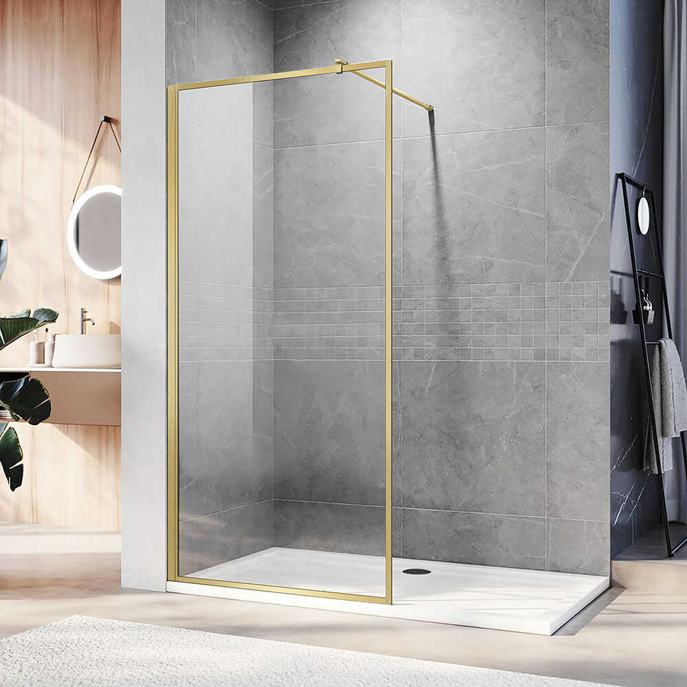 Душевая перегородка Veconi Korato KR-81G, 700x2000, брашированное золото, стекло прозрачное