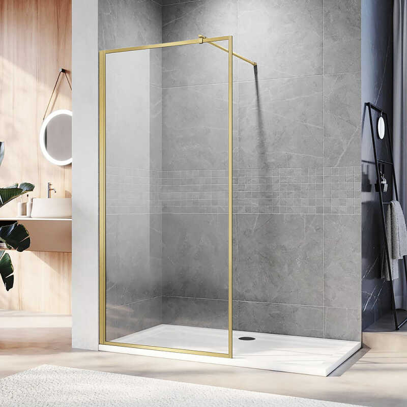 Душевая перегородка Veconi Korato KR-81G, 700x2000, брашированное золото, стекло прозрачное