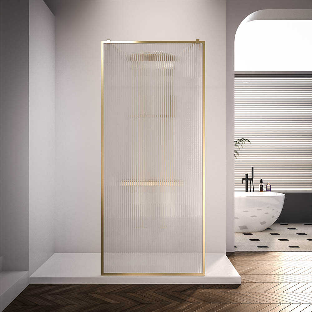 Душевая перегородка Veconi Korato KR-90GF, 1000x2000, брашированное золото, рифленое осветлённое
