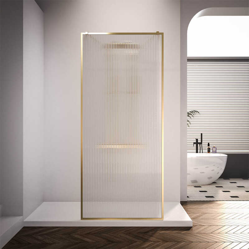 Душевая перегородка Veconi Korato KR-90GF, 1000x2000, брашированное золото, рифленое осветлённое
