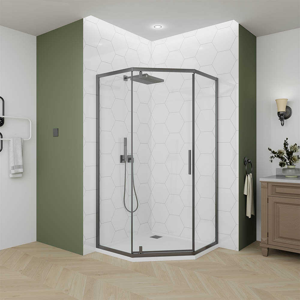 Душевой угол Veconi Ottimo P10 GR, 800x800x1900, графит брашинг, стекло прозрачное