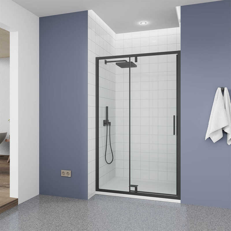 Душевая дверь Veconi Ottimo P20 B, 1000x1900, черный матовый, стекло прозрачное