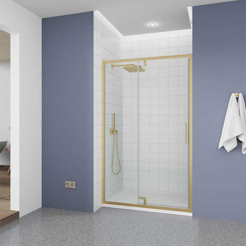 Душевая дверь Veconi Ottimo P20 G, 1000x1900, золото брашинг, стекло прозрачное