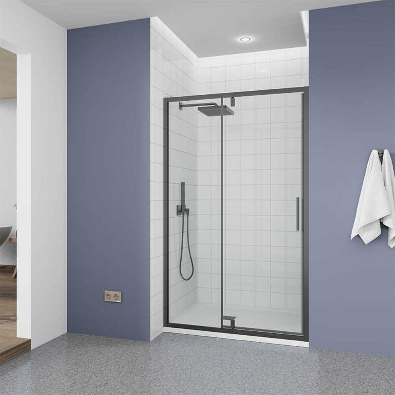 Душевая дверь Veconi Ottimo P20 GR, 1000x1900, графит брашинг, стекло прозрачное