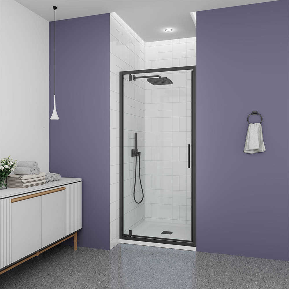 Душевая дверь Veconi Ottimo P30 B, 700x1900, черный матовый, стекло прозрачное