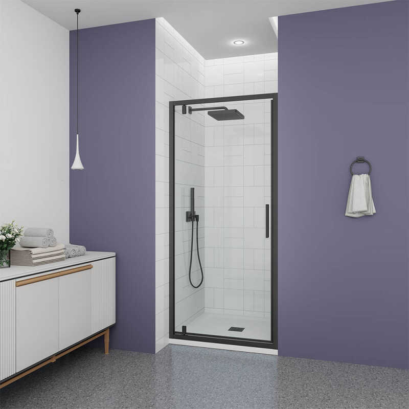 Душевая дверь Veconi Ottimo P30 B, 700x1900, черный матовый, стекло прозрачное