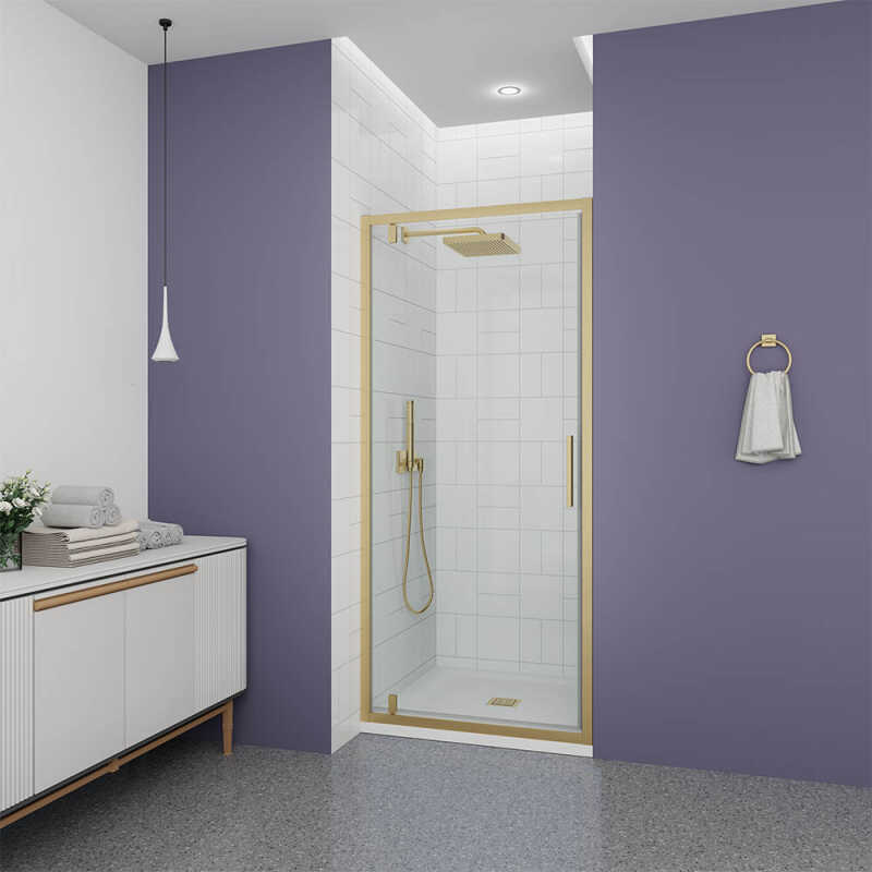 Душевая дверь Veconi Ottimo P30 G, 700x1900, золото брашинг, стекло прозрачное