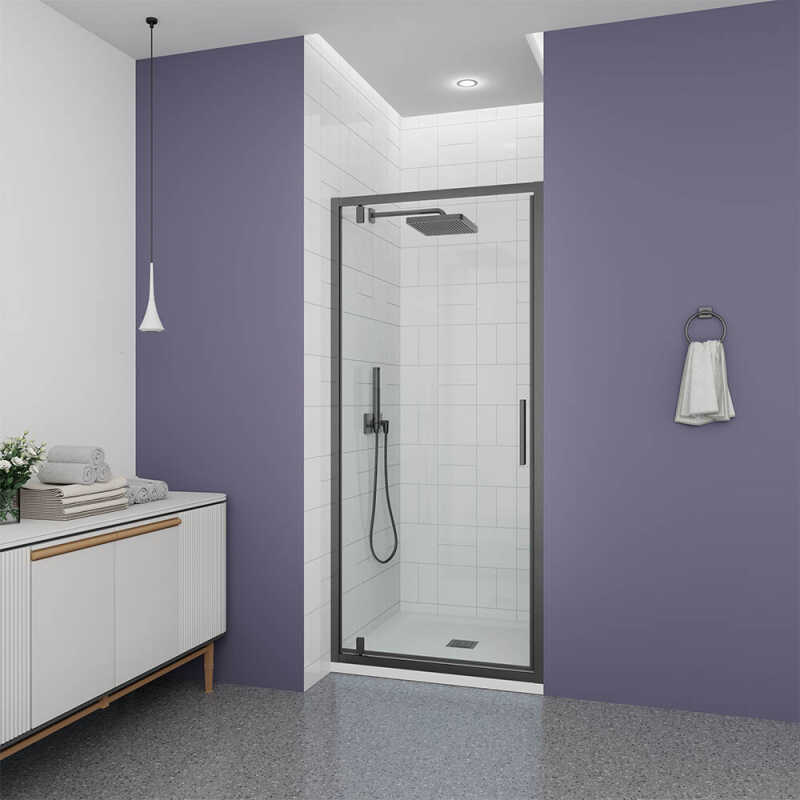 Душевая дверь Veconi Ottimo P30 GR, 700x1900, графит брашинг, стекло прозрачное