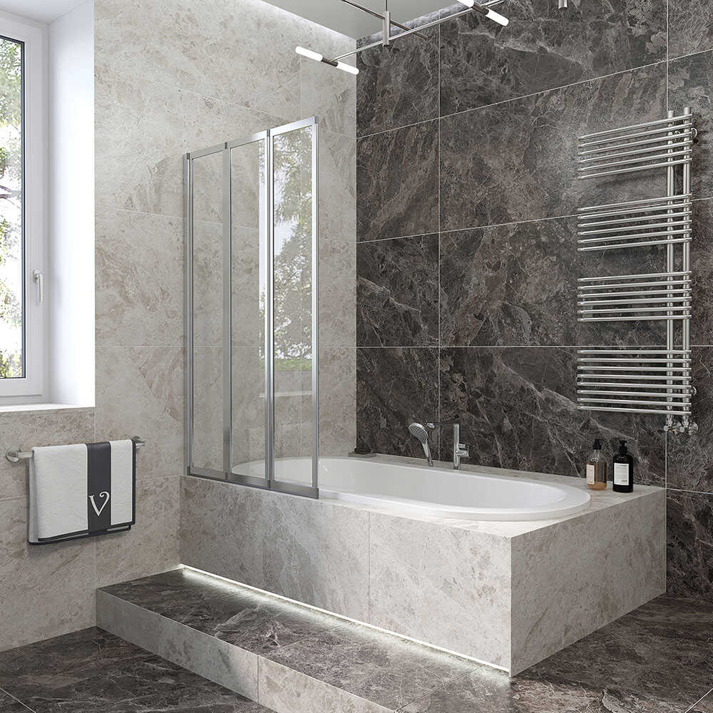Шторка на ванну Veconi Palau PL-73R, 1200x1500, хром, стекло прозрачное