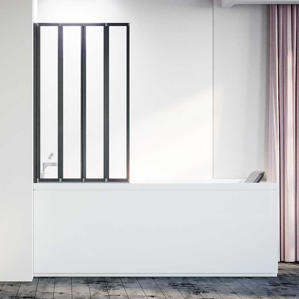 Шторка на ванну Veconi Palau PL-74BL, 1200x1500, черный, стекло прозрачное