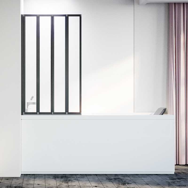 Шторка на ванну Veconi Palau PL-74BL, 1200x1500, черный, стекло прозрачное