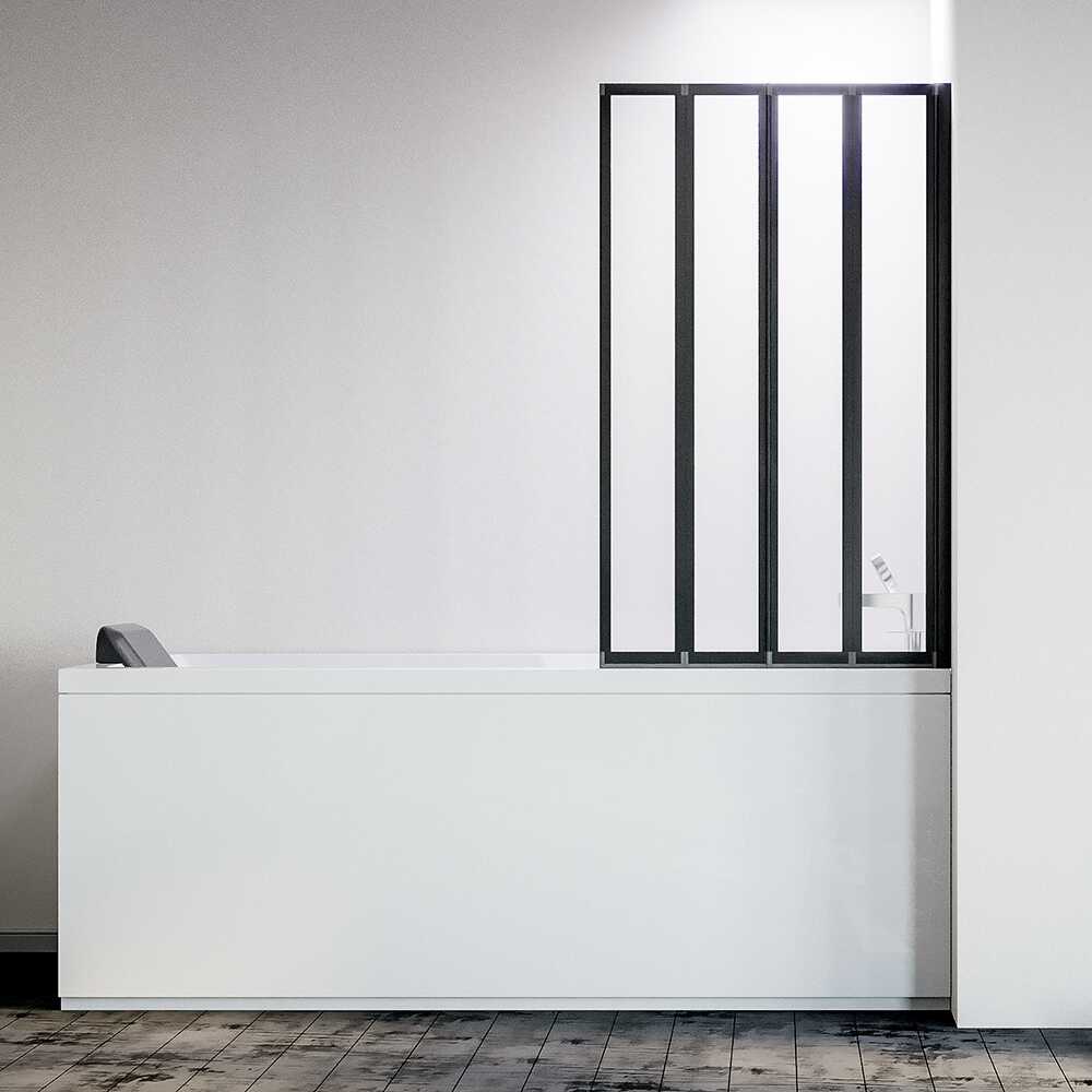 Шторка на ванну Veconi Palau PL-74BR, 1200x1500, черный, стекло прозрачное