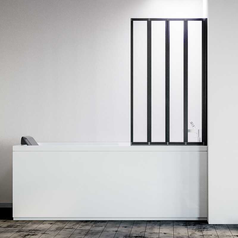 Шторка на ванну Veconi Palau PL-74BR, 1200x1500, черный, стекло прозрачное