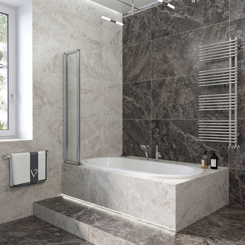 Шторка на ванну Veconi Palau PL-74R, 1200x1500, хром, стекло прозрачное