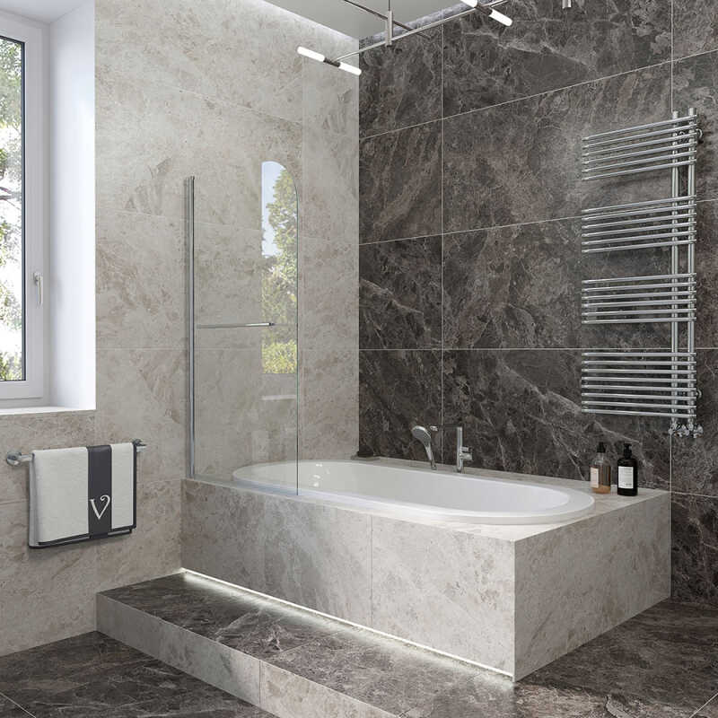 Шторка на ванну Veconi Palau PL-79B, 900x1500, хром, стекло прозрачное