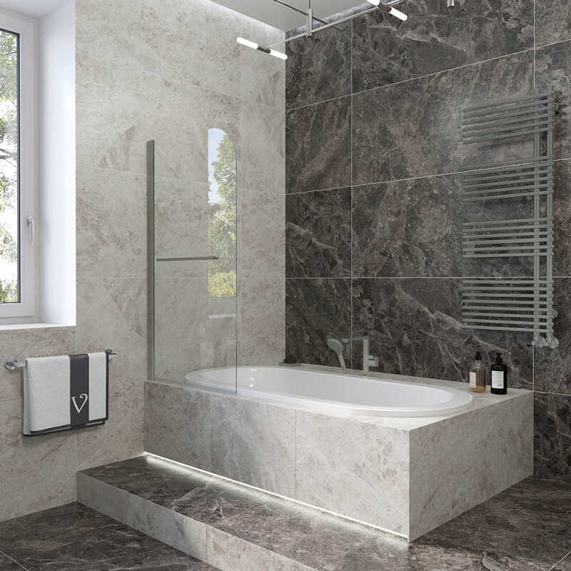 Шторка на ванну Veconi Palau PL-79GR, 700x1500, графит брашинг, стекло прозрачное