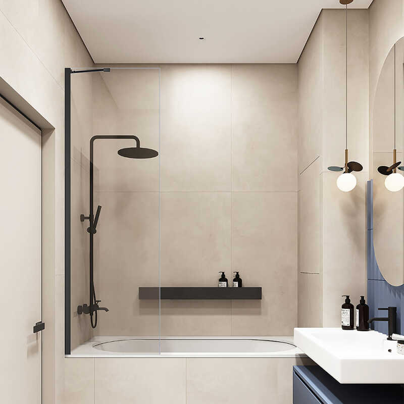 Шторка на ванну Veconi Palau PL-84B, 500x1500, черный, стекло прозрачное