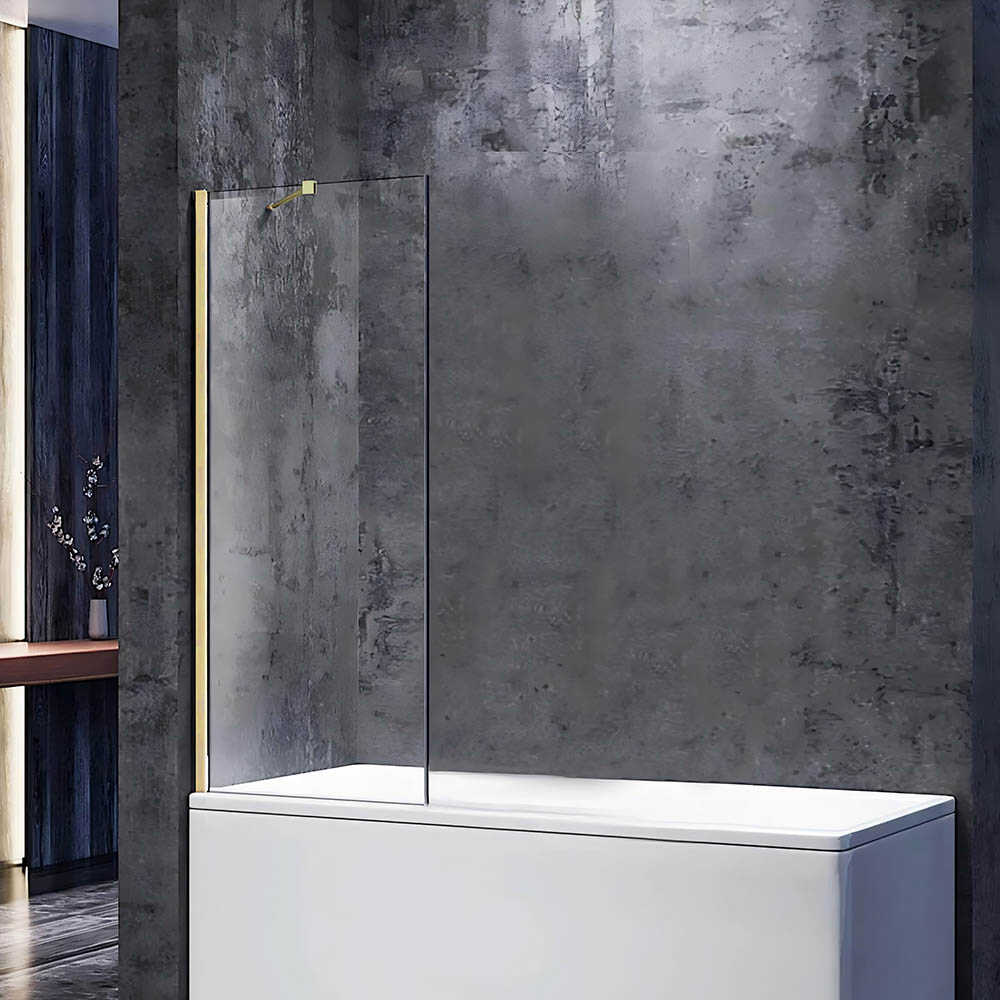 Шторка на ванну Veconi Palau PL-84G, 500x1500, золото брашинг, стекло прозрачное