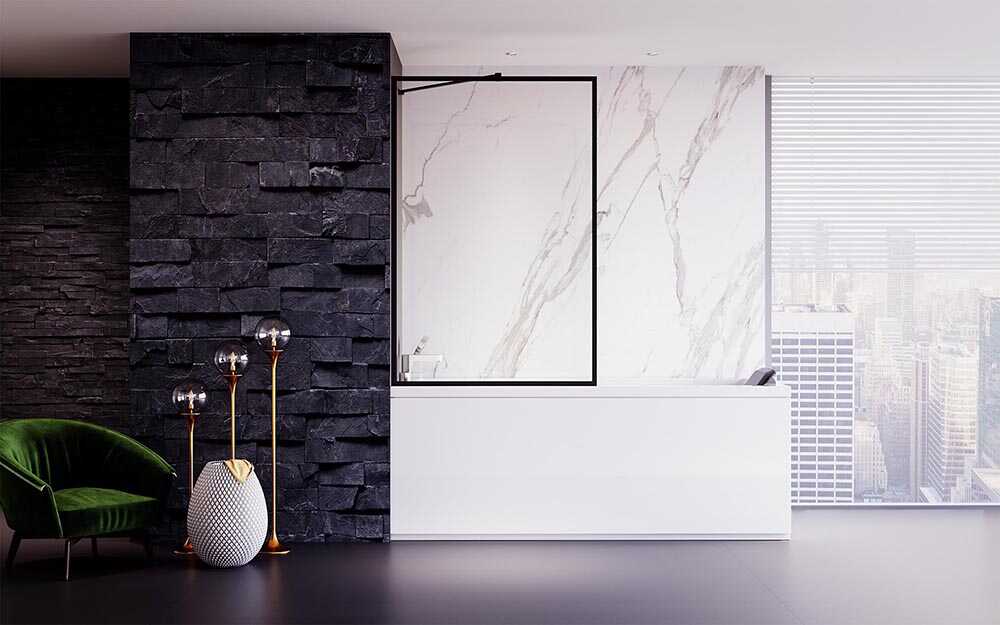 Шторка на ванну Veconi Palau PL-85B, 500x1500, черный, стекло прозрачное