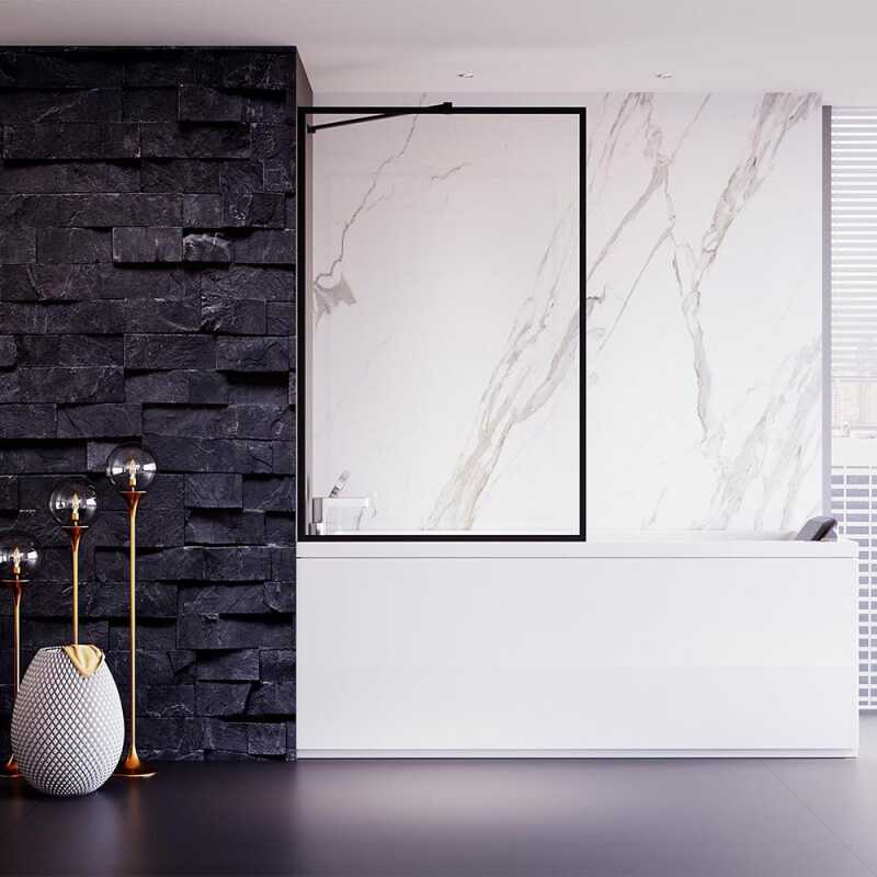 Шторка на ванну Veconi Palau PL-85B, 600x1500, черный, стекло прозрачное