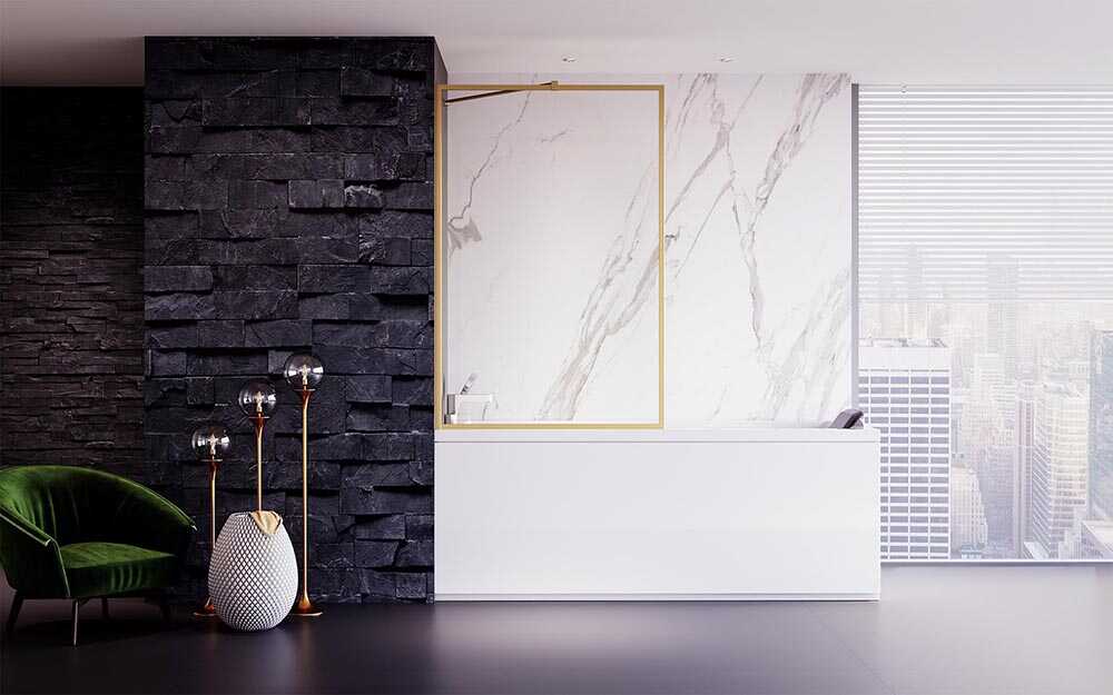 Шторка на ванну Veconi Palau PL-85G, 500x1500, брашированное золото , стекло прозрачное