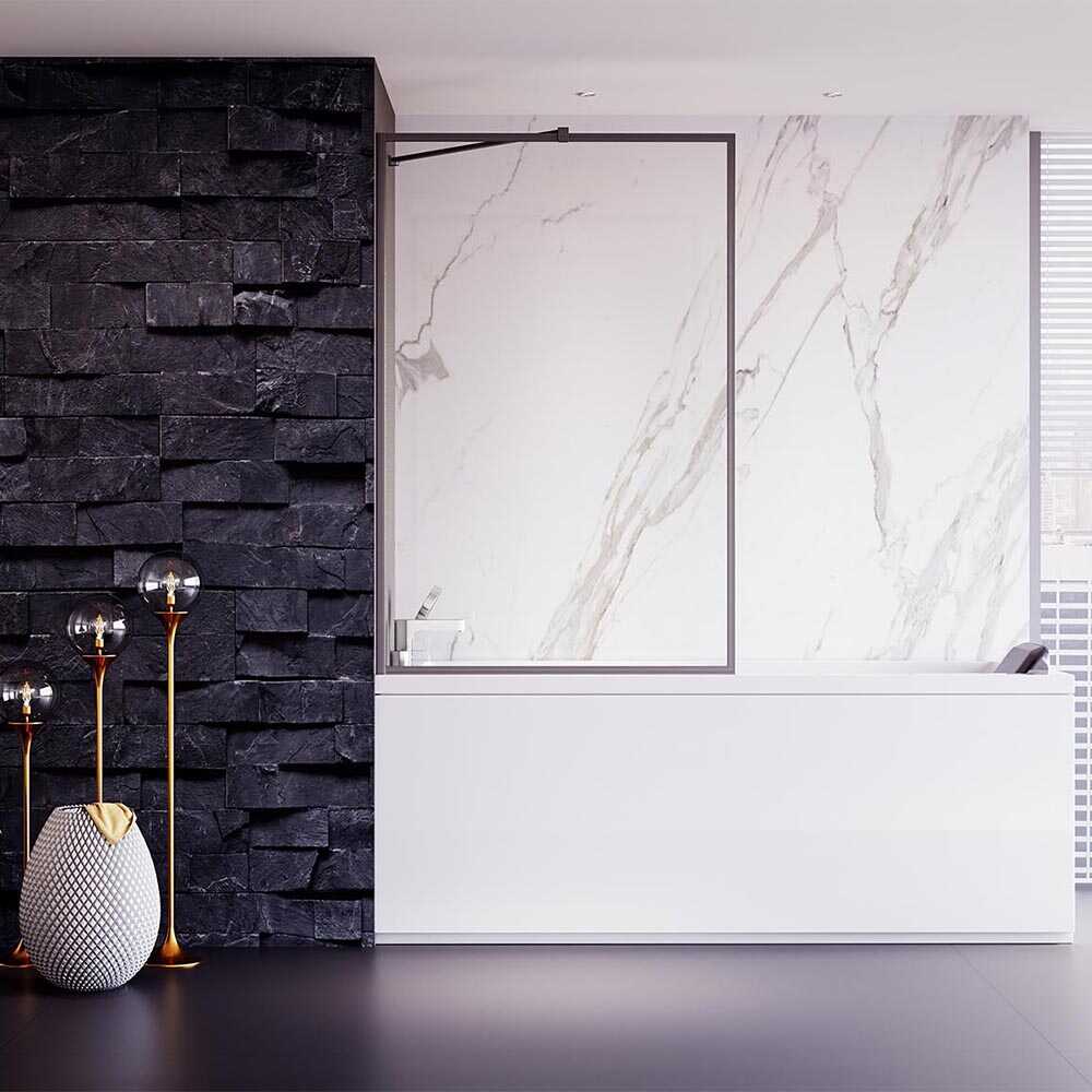 Шторка на ванну Veconi Palau PL-85GR, 500x1500, брашированный графит, стекло прозрачное