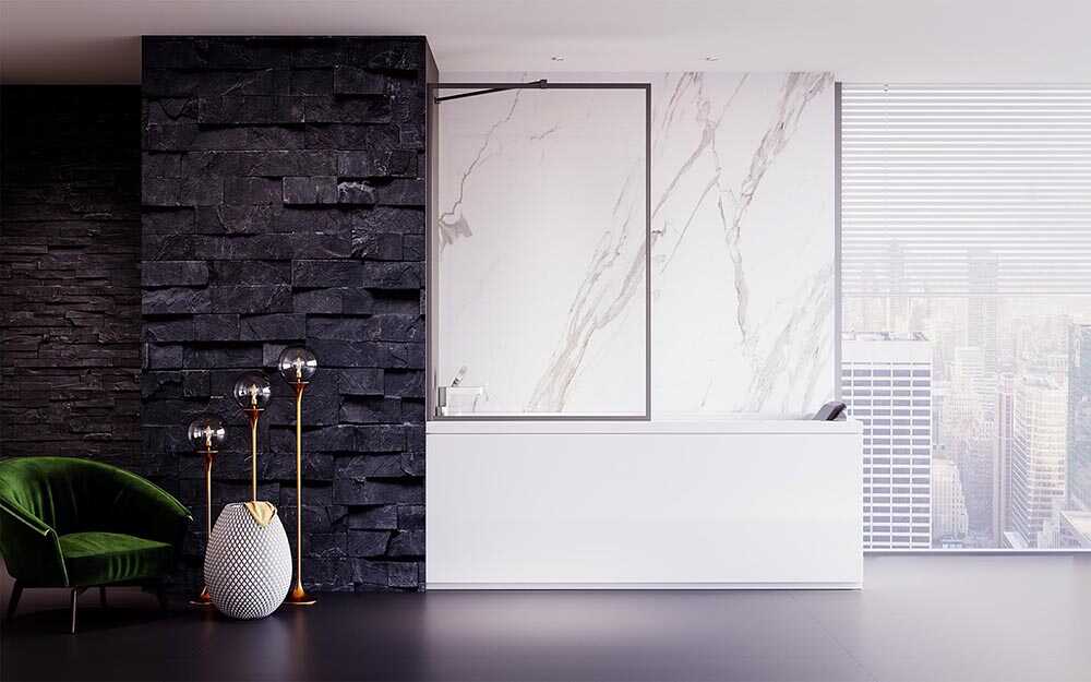 Шторка на ванну Veconi Palau PL-85GR, 500x1500, брашированный графит, стекло прозрачное