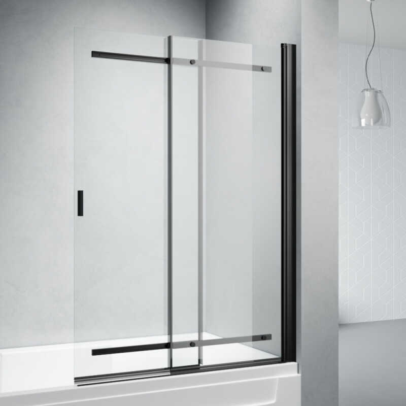 Шторка на ванну Veconi Palau PL-88B, 900x1400, черный, стекло прозрачное