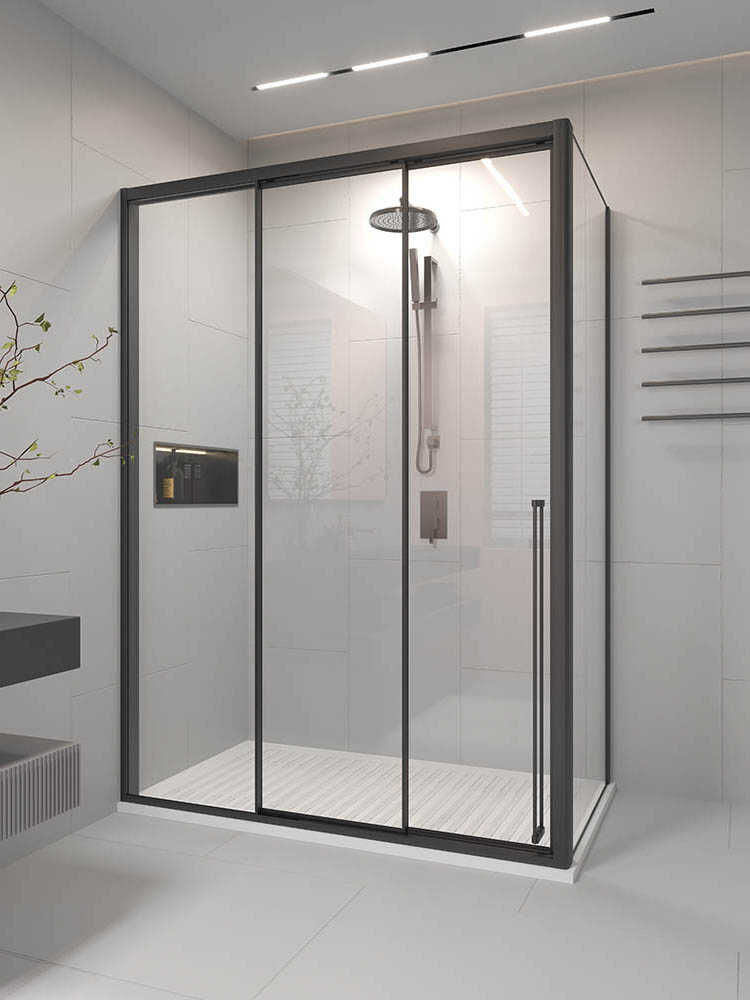 Душевой угол раздвижной Veconi Premium Prato 300 SP B-L, 1000х800x2000, черный матовый, стекло прозрачное