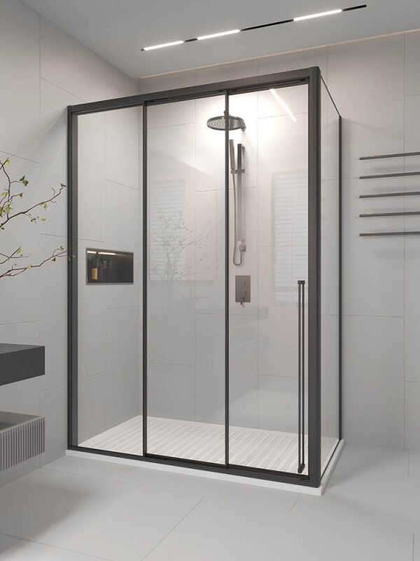 Душевой угол раздвижной Veconi Premium Prato 300 SP B-L, 1000х800x2000, черный матовый, стекло прозрачное