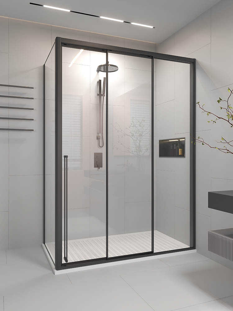 Душевой угол раздвижной Veconi Premium Prato 300 SP B-R, 1000х800x2000, черный матовый, стекло прозрачное