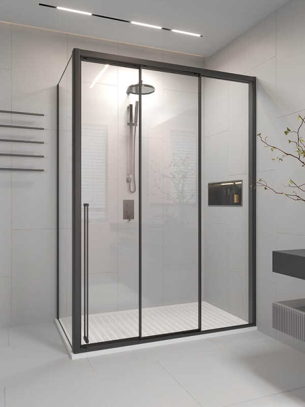 Душевой угол раздвижной Veconi Premium Prato 300 SP B-R, 1000х800x2000, черный матовый, стекло прозрачное
