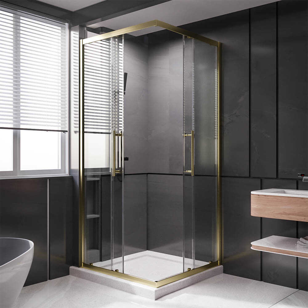 Душевой угол Veconi Premium Trento PTC-20G, 800Х800x2000, брашированное золото, стекло прозрачное