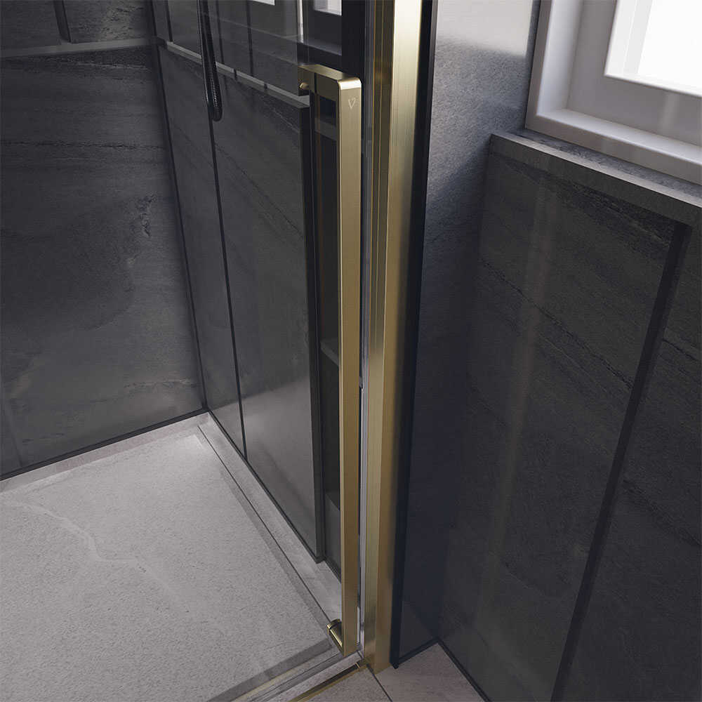 Душевая дверь Veconi Premium Trento PTD-30G, 1200х2000, брашированное золото, стекло прозрачное