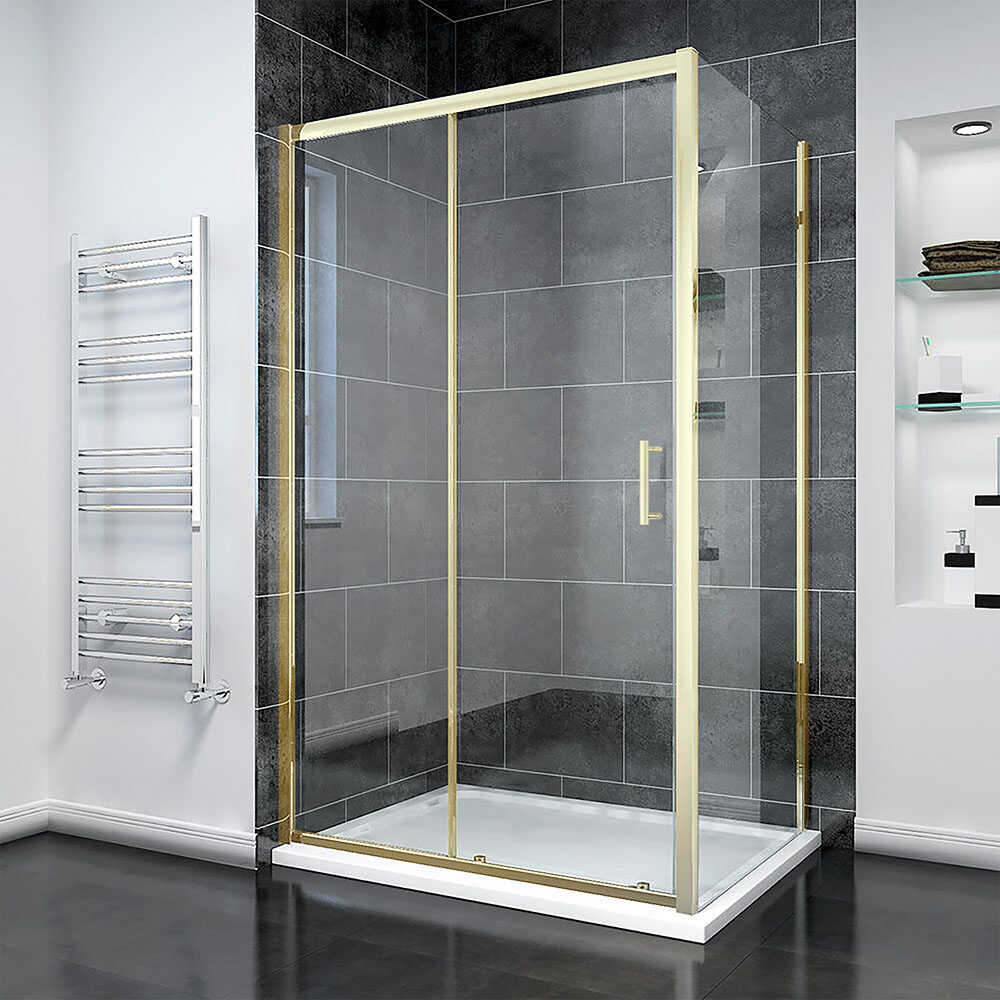 Душевой угол Veconi Rovigo RV-055G, 1000х700х1950, золото брашинг, прозрачное стекло