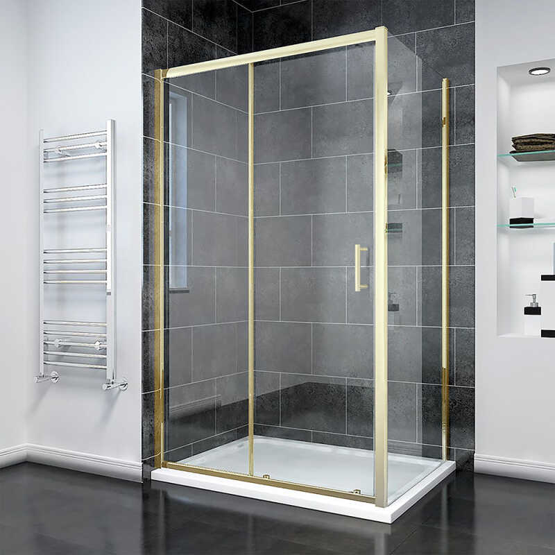 Душевой угол Veconi Rovigo RV-055G, 1000х700х1950, золото брашинг, прозрачное стекло