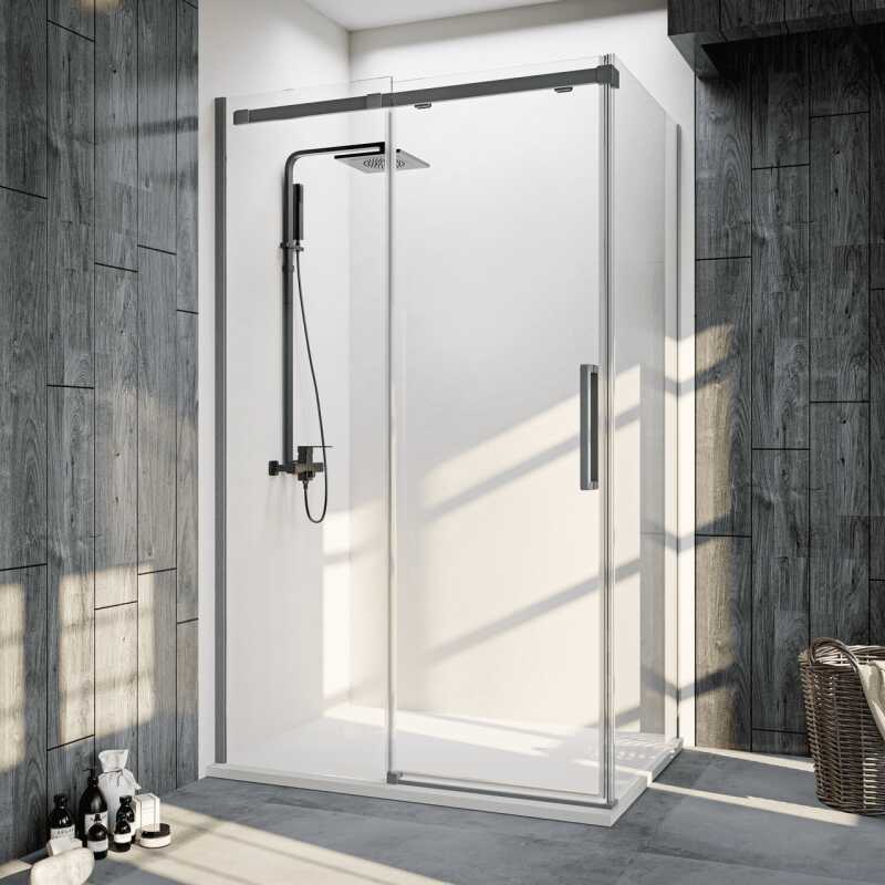 Душевой угол Veconi Rovigo RV-070GR, 1200х800х1950, брашированный графит, прозрачное стекло