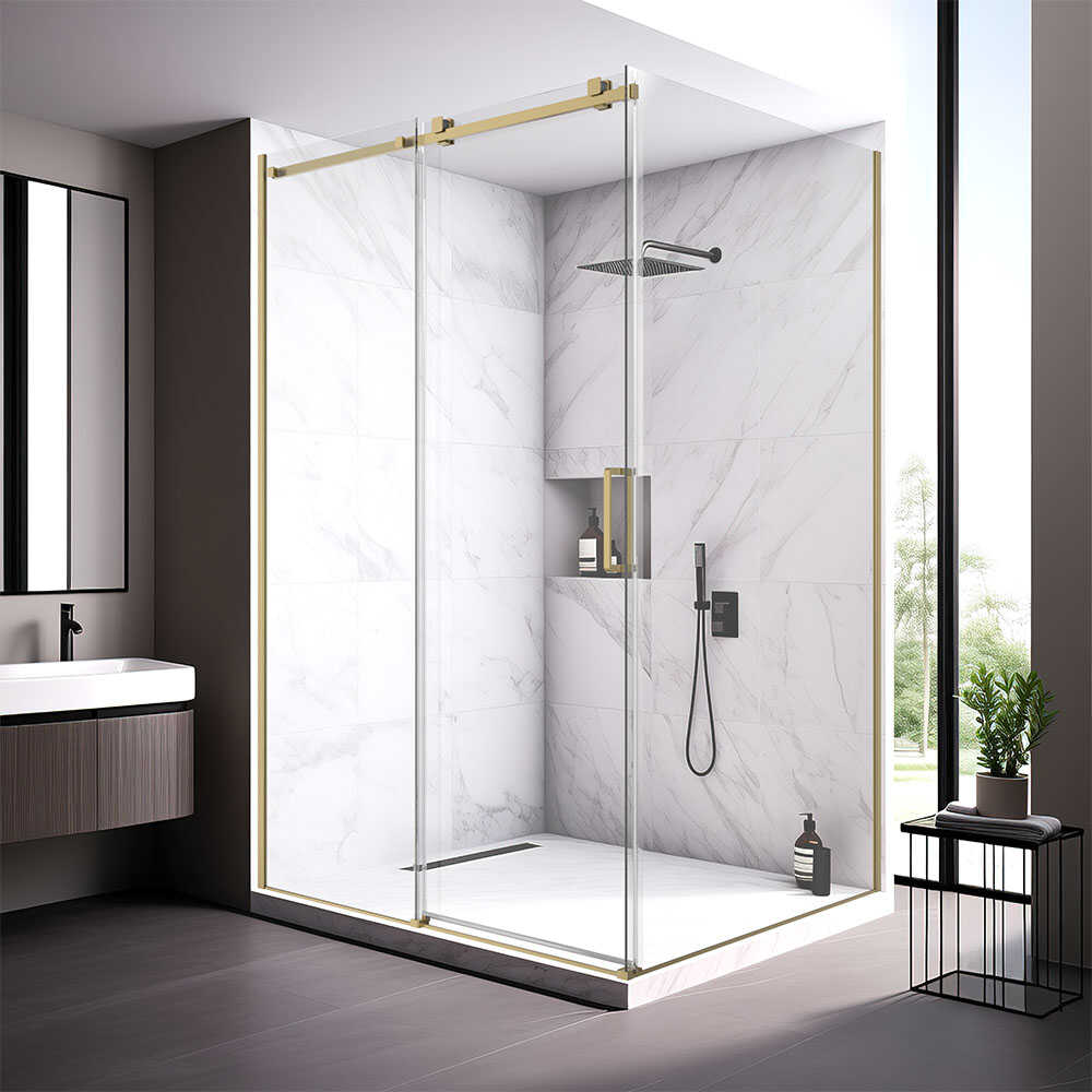 Душевой угол Veconi Rovigo RV-075G, 1200х900х2000 золото брашинг, стекло прозрачное