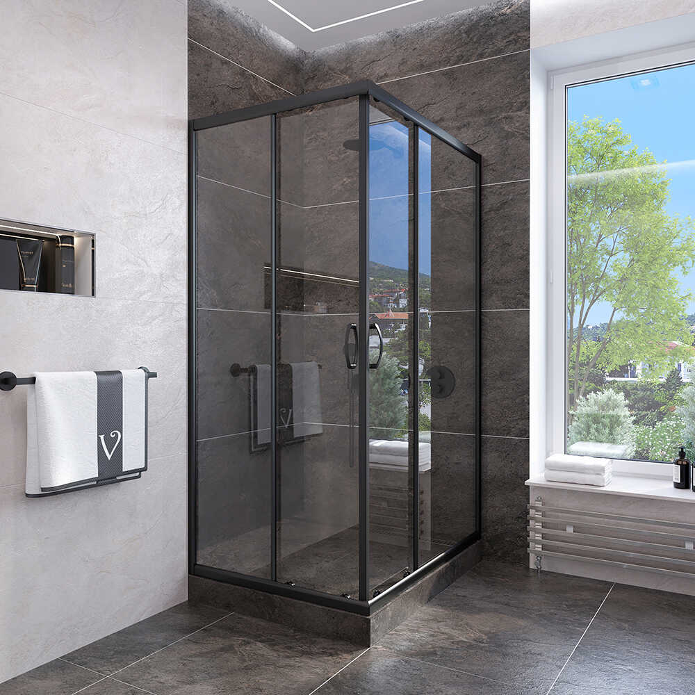 Душевой угол Veconi Rovigo RV-113B, 800x800x1850, черный, стекло прозрачное
