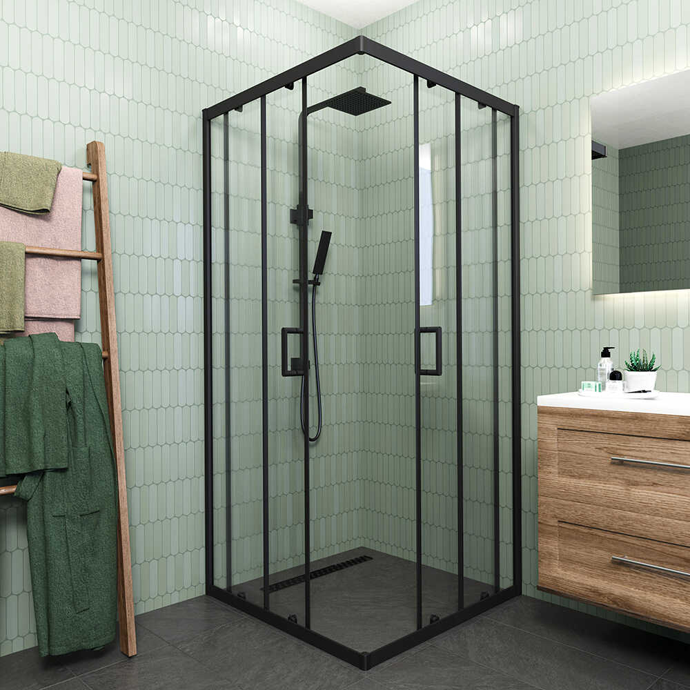 Душевой угол Veconi Rovigo RV-13, 800x800x1950, черный, стекло прозрачное