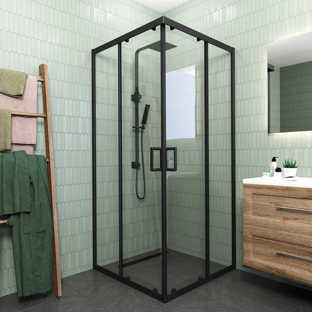 Душевой угол Veconi Rovigo RV-13, 800x800x1950, черный, стекло прозрачное