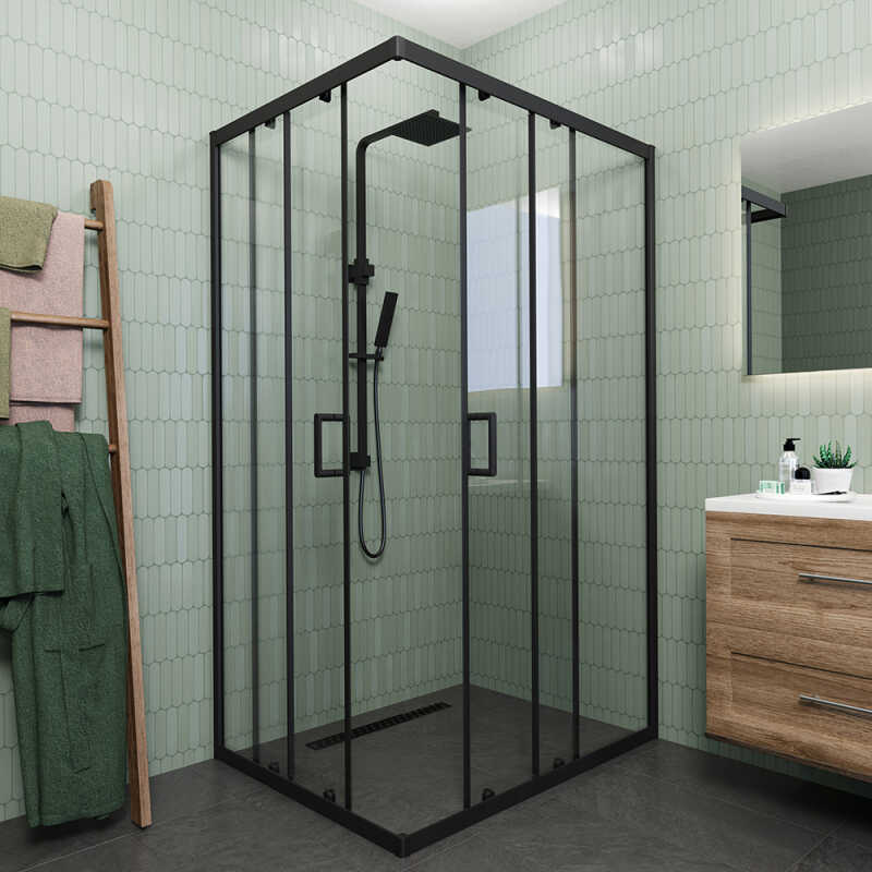 Душевой угол Veconi Rovigo RV-14, 900x800x1950, черный, стекло прозрачное