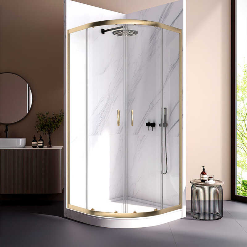 Душевой угол Veconi Rovigo RV-202G, 900x900x1900, брашированное золото прозрачное стекло