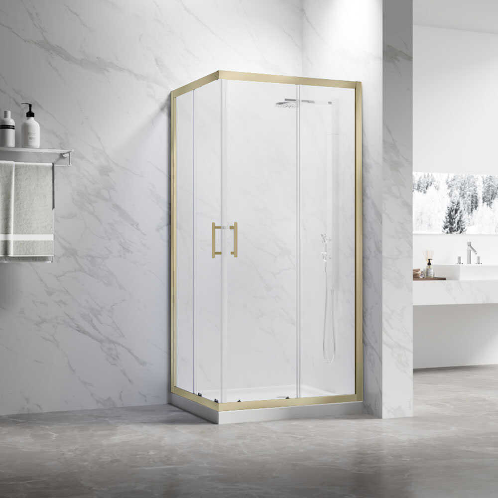 Душевой угол Veconi Rovigo RV-27G, 800x800x1900, золото брашинг, прозрачное стекло